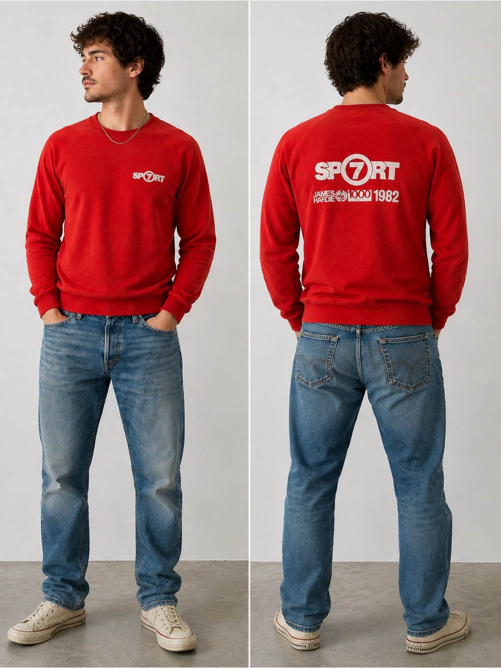 Vintage Sport Red Crewneck  - JAMES HARDIE 1000 1982